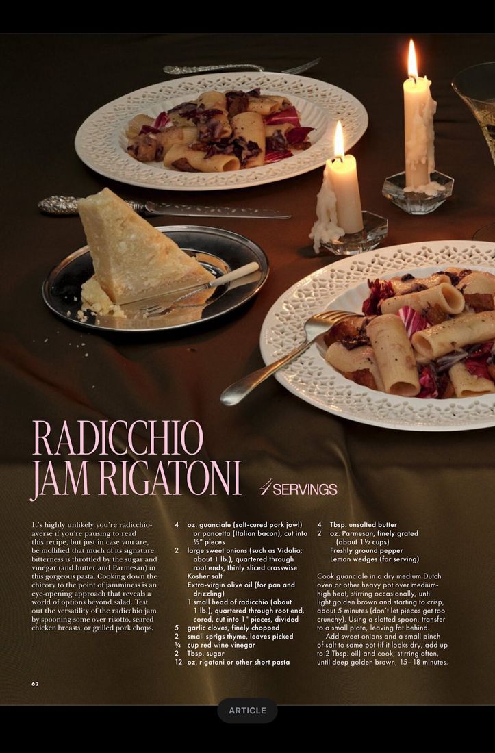 Magazine spread: Radicchio Jam Rigatoni
